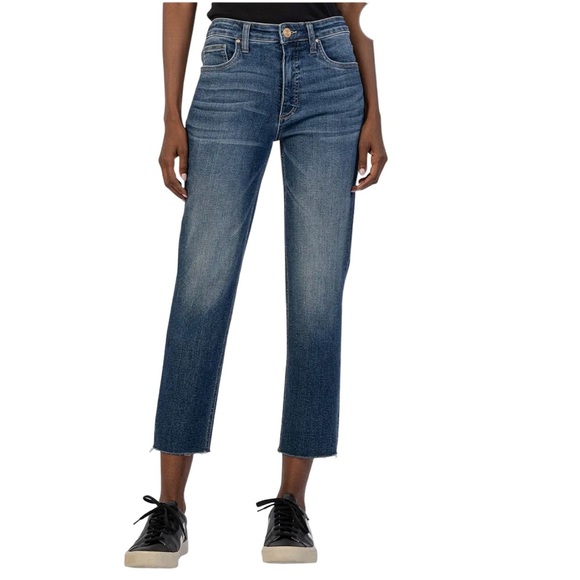 Kut from the Kloth Rachael Fab Ab Mom Jean High Rise Cropped Raw Fray Hem Size 8 - Picture 1 of 14